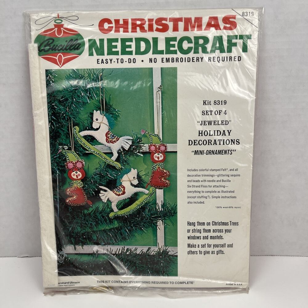 Vintage Christmas Ornament Kit Needlecraft Jeweled Mini 8319 Bears Horses